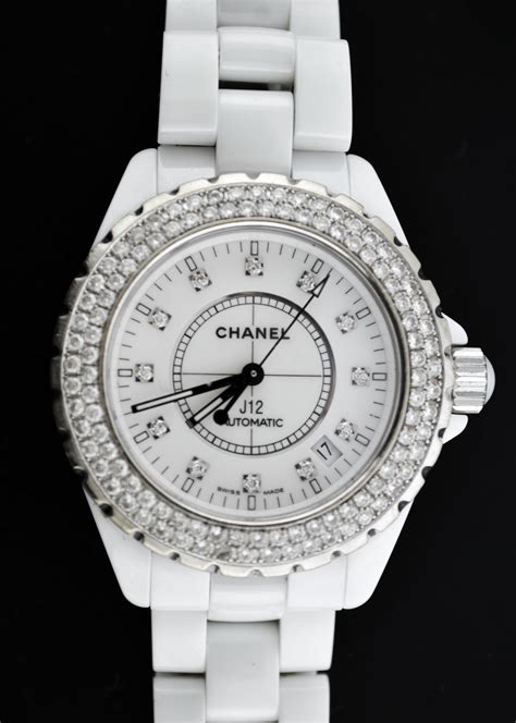 white chanel watch with diamonds|Chanel j12 diamond bezel.